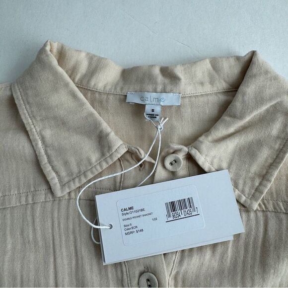 Calme by Johnny Was Button Down Shirt Shacket Double Pocket Top Size Small NWT - Picture 4 of 7